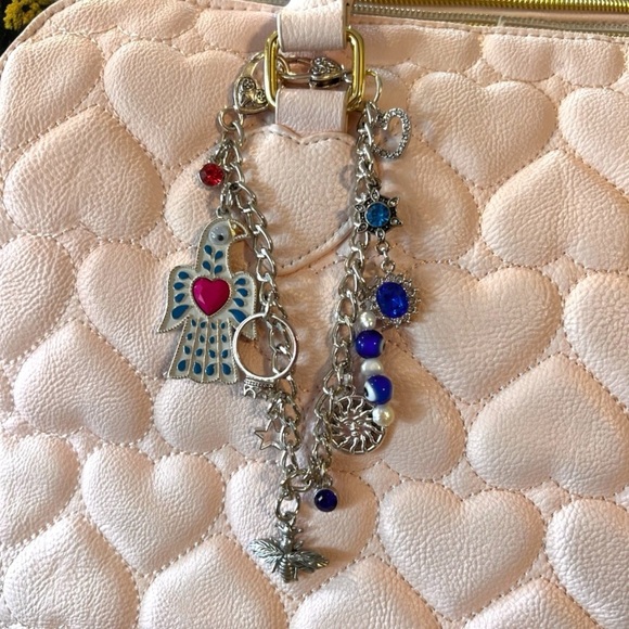 Bag chain Bag charm Silver toned New and Vintage charms Unique One of a kind 11” - Picture 1 of 16